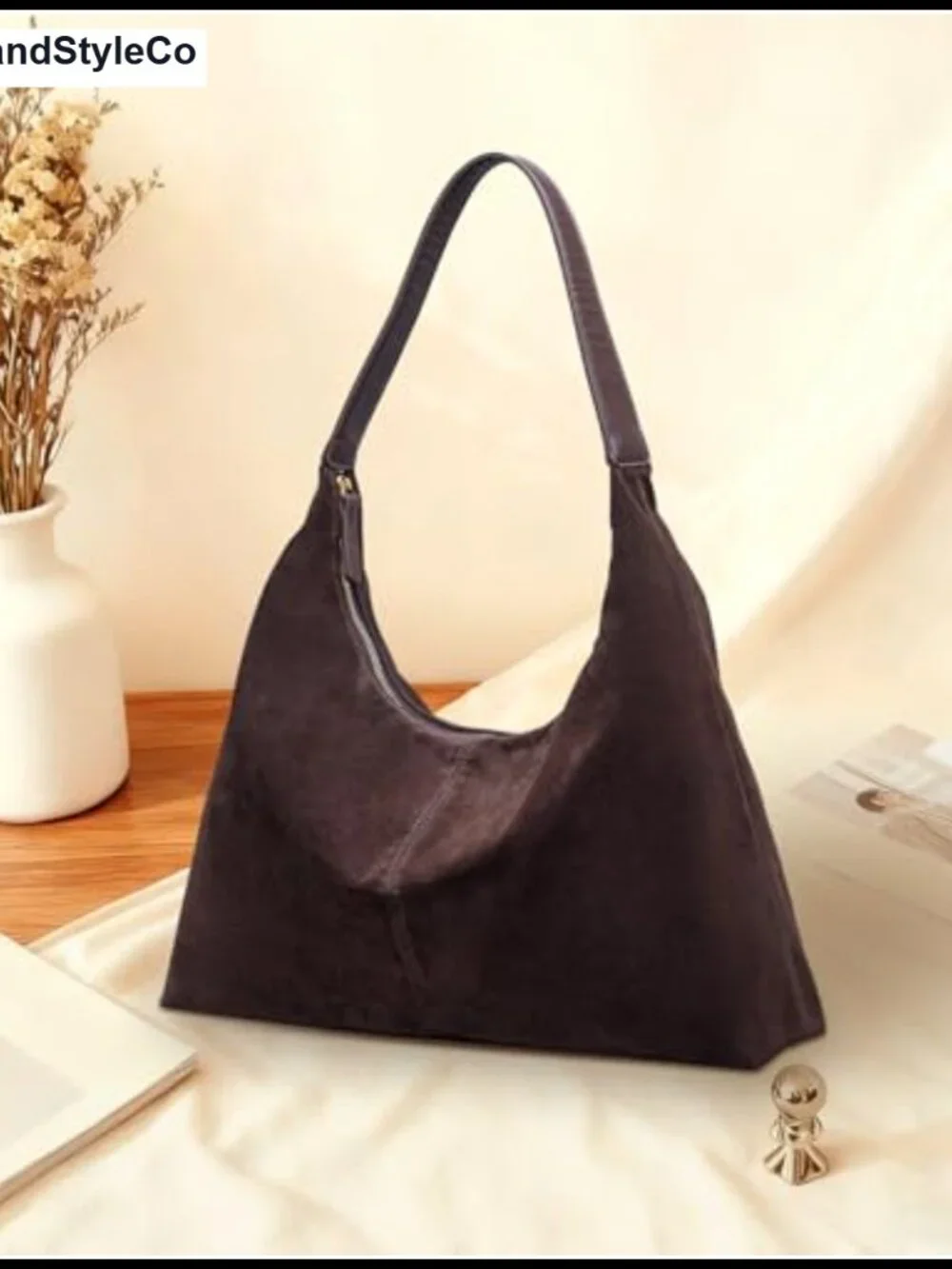 Suede Leather Hobo Shoulder Bag Slouchy Tote Handbag Crescent Purse Women Daily